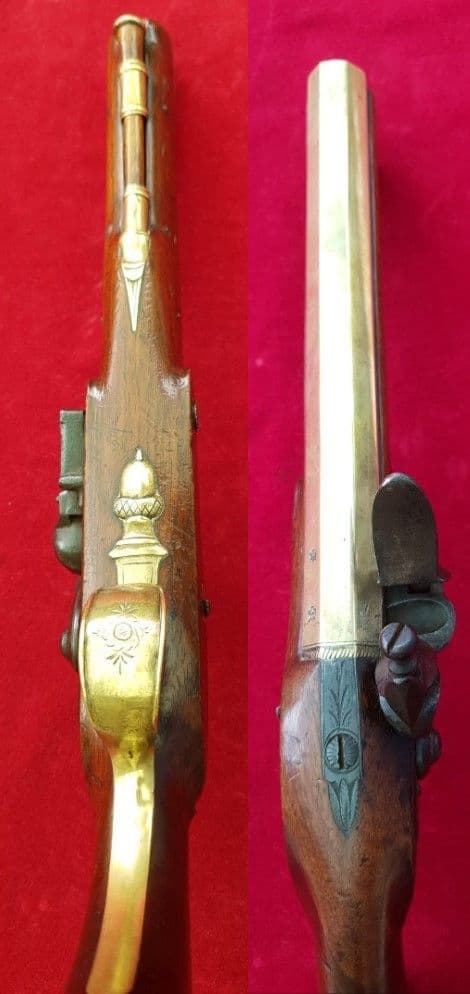 A good English brass barrelled Flintlock pistol by DUNDERDALE MABSON & LABRON. C. 1807. Ref 2297